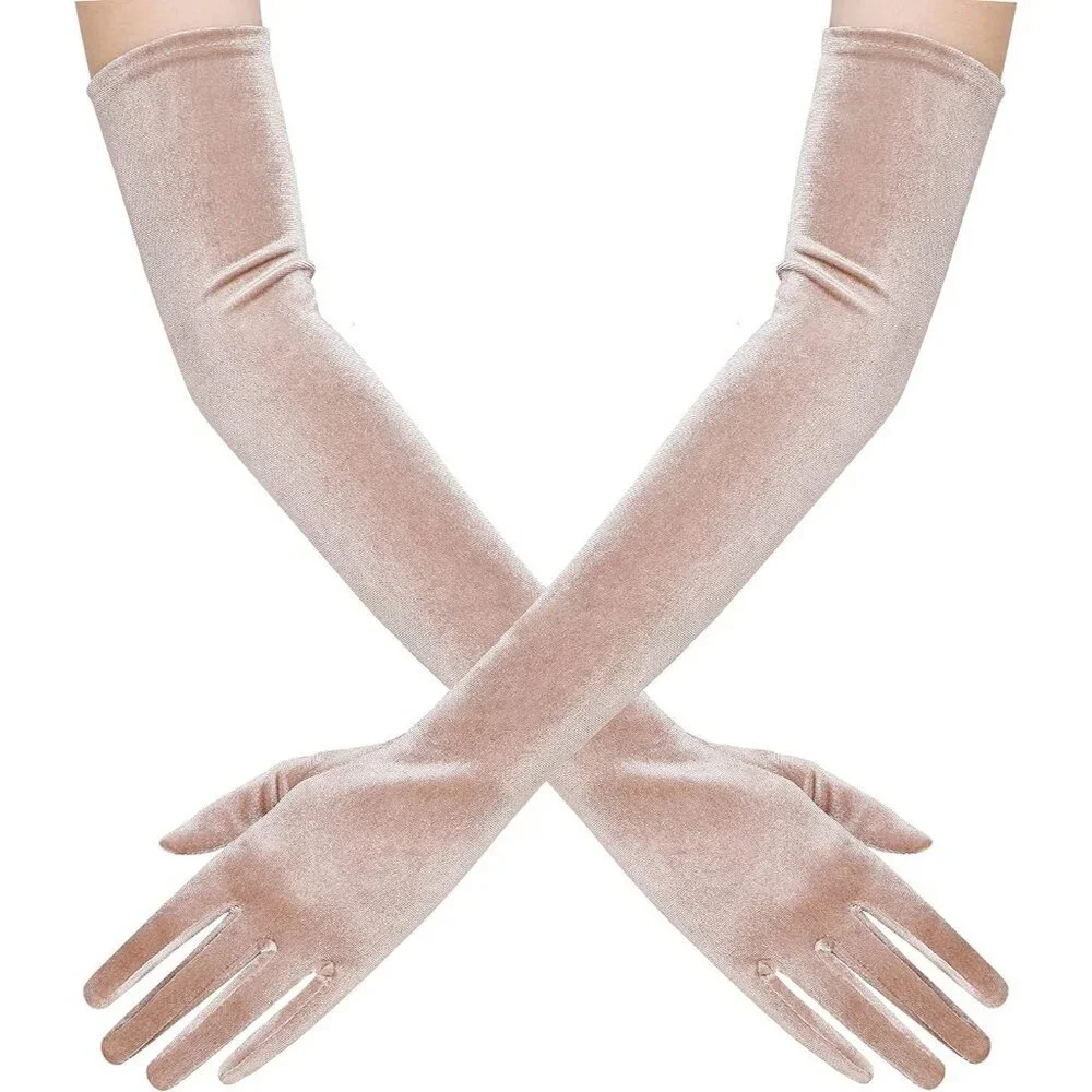 Women's Velvet Khaki Long Gloves Elbow Flapper Costume Party Tea Accessories